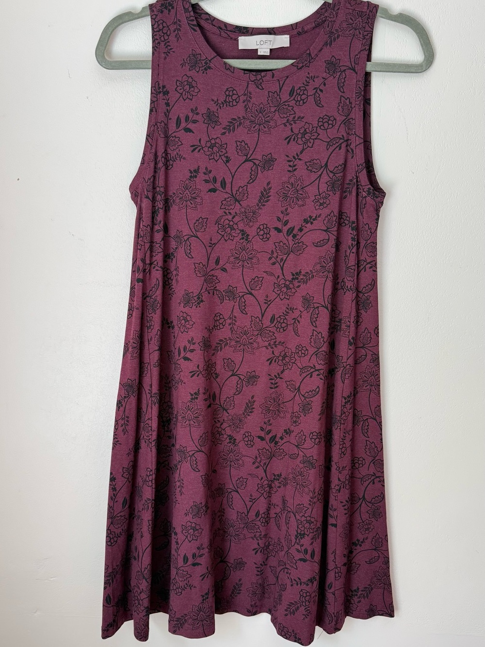 LOFT Plum Floral Sleeveless Swing Dress